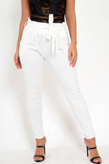 White Paper Bag Tie Waist Cigarette Trousers - Karmen