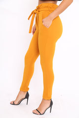 Mustard Paper Bag Tie Waist Cigarette Trousers - Karmen