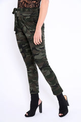 Camo Paper Bag Tie Waist Cigarette Trousers - Karmen