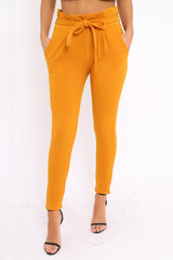 Mustard Paper Bag Tie Waist Cigarette Trousers - Karmen