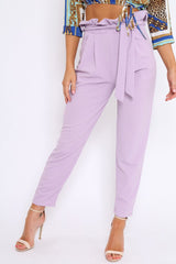 Lilac Paper Bag Tie Waist Cigarette Trousers - Karmen