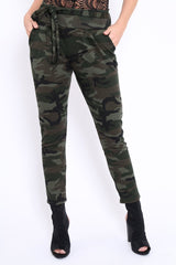 Camo Paper Bag Tie Waist Cigarette Trousers - Karmen