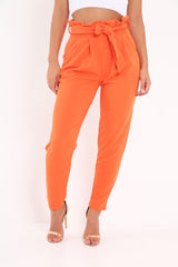 Orange Paper Bag Tie Waist Cigarette Trousers - Karmen