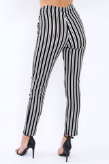 Black Stripe Paper Bag Tie Waist Cigarette Trousers - Shaya
