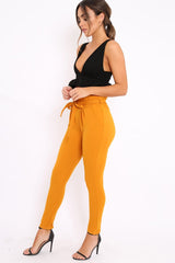 Mustard Paper Bag Tie Waist Cigarette Trousers - Karmen