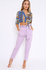 Lilac Paper Bag Tie Waist Cigarette Trousers - Karmen