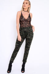 Camo Paper Bag Tie Waist Cigarette Trousers - Karmen