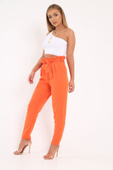 Orange Paper Bag Tie Waist Cigarette Trousers - Karmen