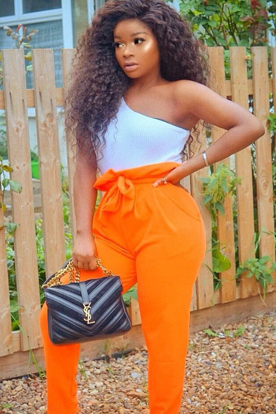 Orange Paper Bag Tie Waist Cigarette Trousers - Karmen