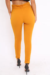 Mustard Paper Bag Tie Waist Cigarette Trousers - Karmen