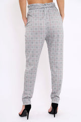 Hound-Tooth With Tartan Paper Bag Tie Waist Cigarette Trousers - Karmen