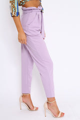 Lilac Paper Bag Tie Waist Cigarette Trousers - Karmen