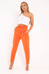 Orange Paper Bag Tie Waist Cigarette Trousers - Karmen