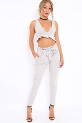Grey Frill Hem Crop Top - Keya