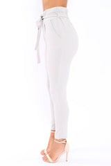 Light Grey Paper Bag Tie Waist Cigarette Trousers - Karmen