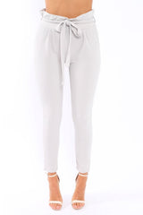 Light Grey Paper Bag Tie Waist Cigarette Trousers - Karmen