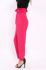 Fuchsia Paper Bag Tie Waist Cigarette Trousers - Karmen