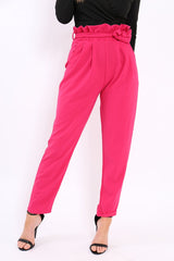 Fuchsia Paper Bag Tie Waist Cigarette Trousers - Karmen