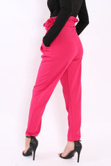 Fuchsia Paper Bag Tie Waist Cigarette Trousers - Karmen