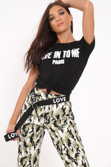 Black Crew Neck Give In To Me Slogan T-Shirt - Karolina