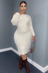 Beige Open Twist Back Maxi Bodycon Jumper Dress - Karrah