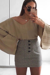 Stone Striped Cropped Batwing Jumper - Karri