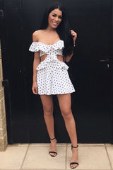 Polka Dot Frill Cut Out Playsuit - Karris