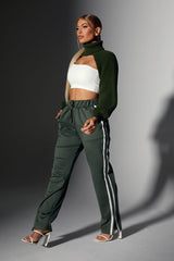 Khaki Side Stripe Split Hem Wide Leg Joggers - Karris