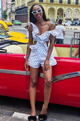 Polka Dot Frill Cut Out Playsuit - Karris