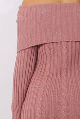 Pink Sparkle Knit Bardot Jumper Dress - Kasey