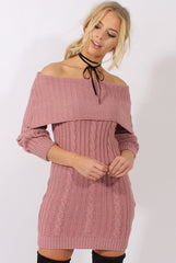 Pink Sparkle Knit Bardot Jumper Dress - Kasey