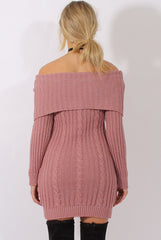 Pink Sparkle Knit Bardot Jumper Dress - Kasey