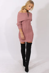 Pink Sparkle Knit Bardot Jumper Dress - Kasey