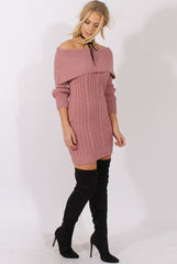 Pink Sparkle Knit Bardot Jumper Dress - Kasey
