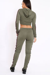 Khaki Tracksuit with Red White and Black Side Stripe - Kasey