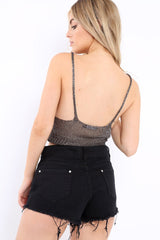 Grey Metallic Knit Crop Top - Kashi