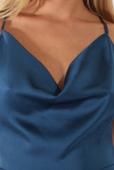 Navy Satin Cowl Neck Playsuit - Kasia