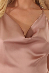 Nude Satin Cowl Neck Playsuit - Kasia