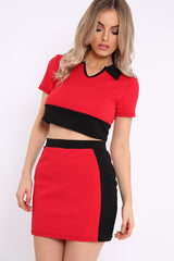 Red and Black Crop Top and Mini Skirt Co-ord - Kasie