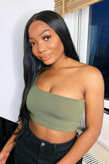 Khaki One Shouldered Crop Top - Kamri