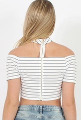White & Black Striper Chocker Crop Top - Kassidy