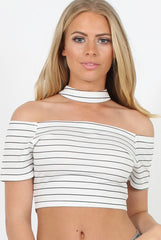 White & Black Striper Chocker Crop Top - Kassidy