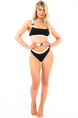 Black and White Buckle Detail Cut Out Bikini - Duru