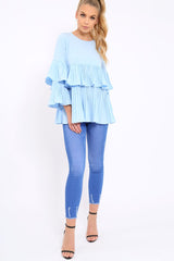 Blue Frill Bell Sleeve Blouse - Kalea
