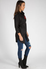 Black Embroidered Oversized Shirt  - Kate