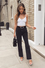 Washed Black Wide Leg Denim Jeans - Annalya