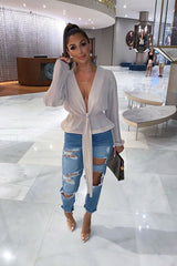 Nude Extreme Plunge Structured Peplum Pleated Top - Ivy