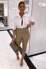 Stone Split Front Faux Leather Skinny Trouser - Meya