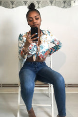 Floral Button Down Blouse with Beige Contrast - Katherine