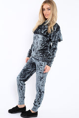 Charcoal Velvet Frill Tracksuit - Katey